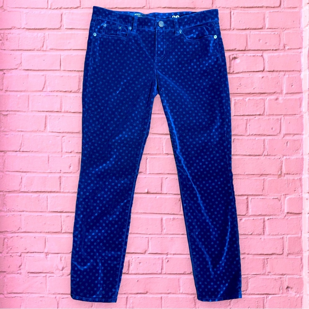 Women’s J. Crew Velvet Toothpick ankle Jeans in Navy with Polka Dots - Size 29
